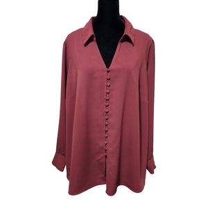 ALFANI Women's  Button-down Brick Red Tunic Blouse 2X